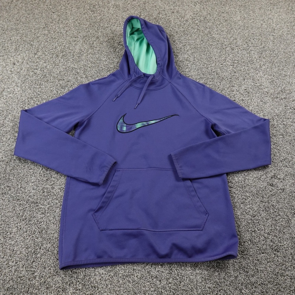 Nike Hoodie Womens S Blue Center Swoosh Drifit Pullover Sweater Sweatshirt Gym